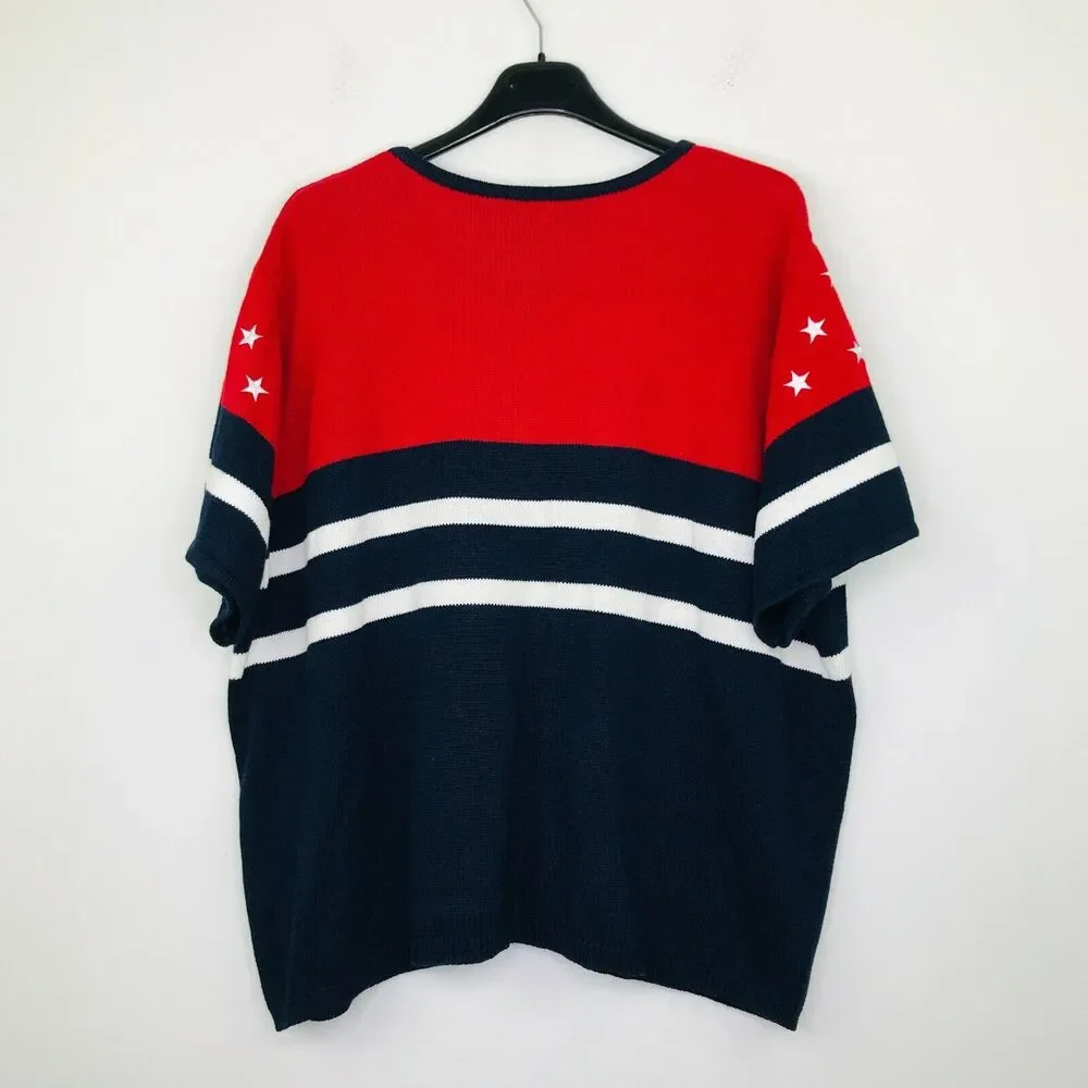 Norton Studio 3X Sweater Red Blue Stars Stripes Short Sleeve Patriotic NWT CG11
